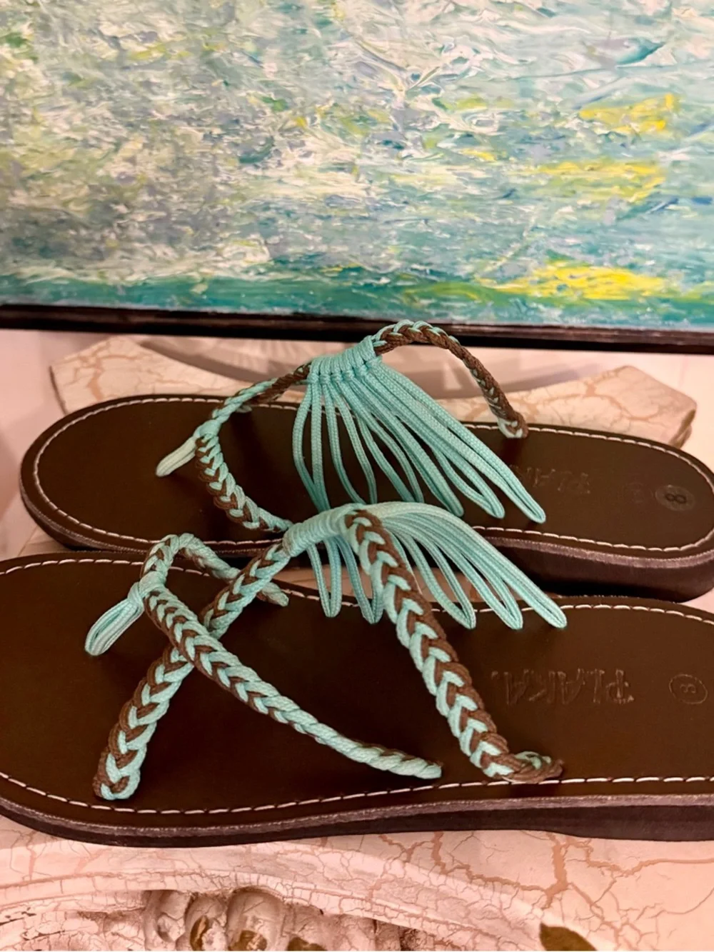 Plaka Braided Teal Rope Strap Women's Sandals